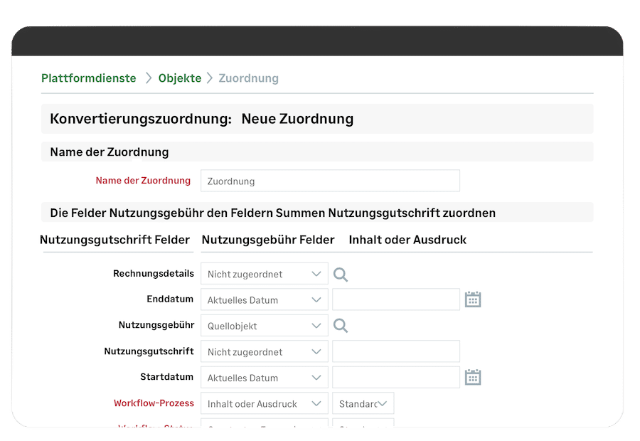 Buchhaltungsplattform Zuordnung: Erstellung einer neuen Konvertierungszuordnung