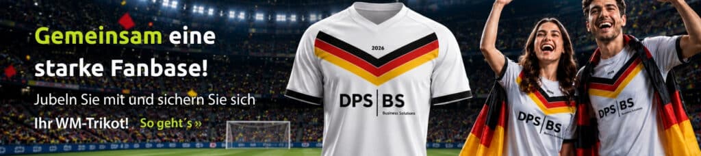 WM Trikot Aktion 2026 - Fans feiern mit DPS Business Solutions Trikot in Deutschland-Farben